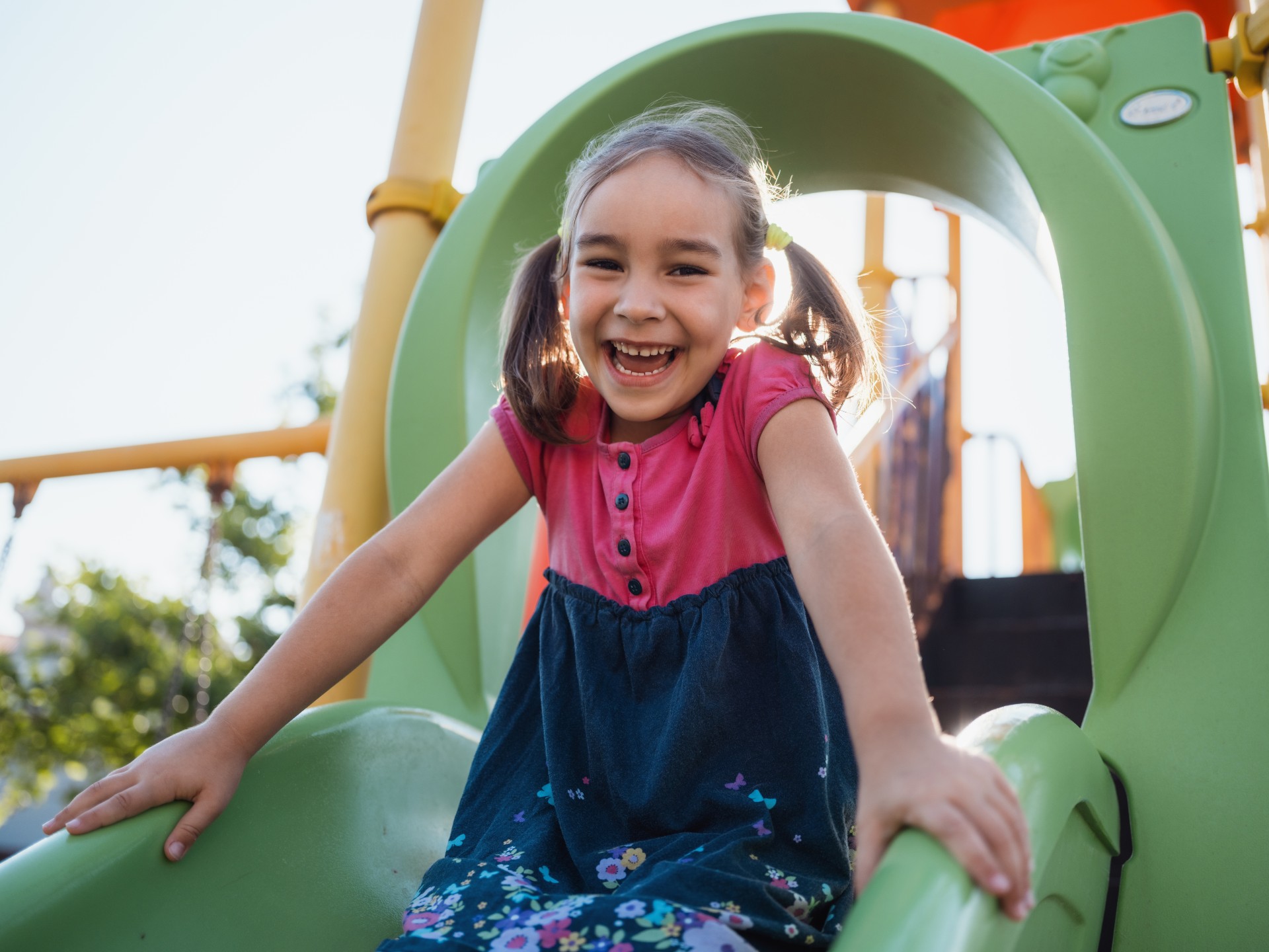 A child using one of the playgrounds found near Stratford Cross.