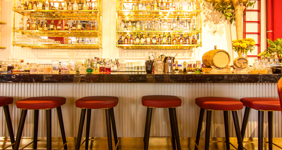 A bar with stools.