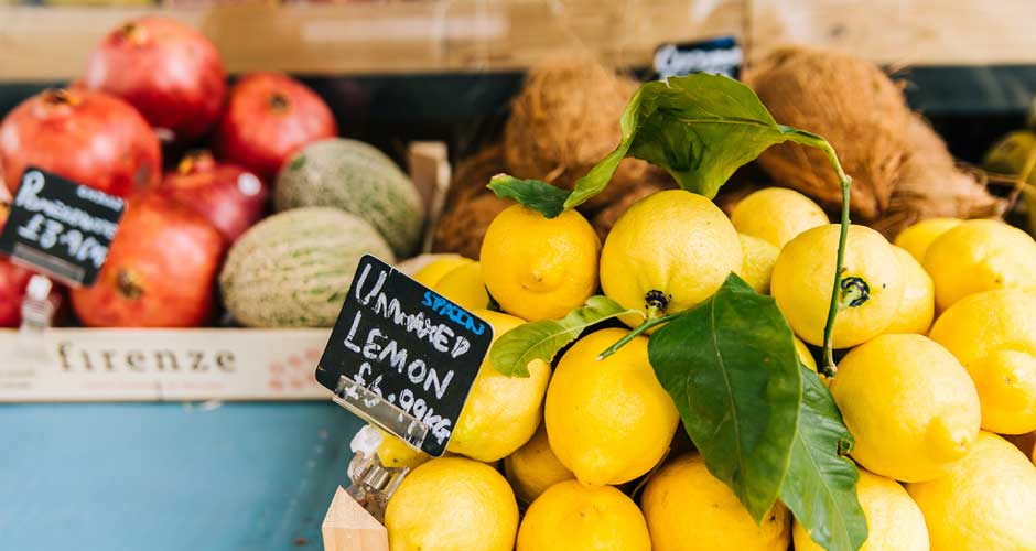 Fruit and vegetables at a market.